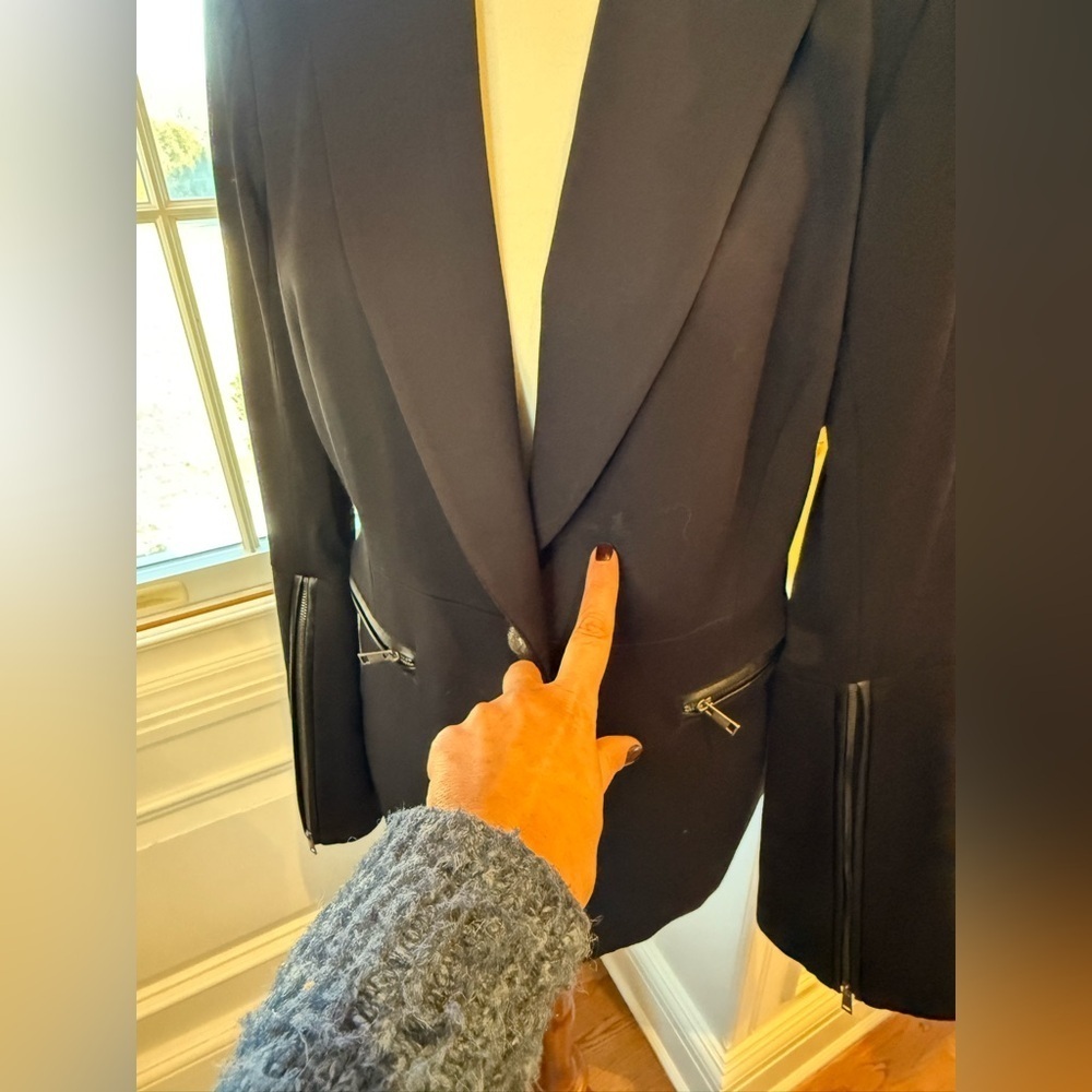 Ramy brook multimedia blazer Black faux leather trim zipper sleeves Size large - Picture 4 of 8